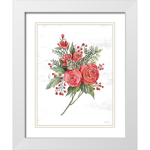 Rose Christmas Botanical White Modern Wood Framed Art Print with Double Matting by Jacobs, Cindy