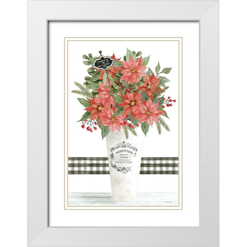 Merry And Bright Poinsettias White Modern Wood Framed Art Print with Double Matting by Jacobs, Cindy