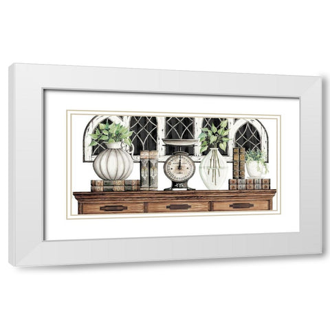 Antique Scale and Books White Modern Wood Framed Art Print with Double Matting by Jacobs, Cindy