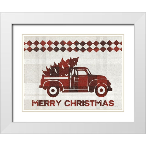 Merry Christmas Truck    White Modern Wood Framed Art Print with Double Matting by Jacobs, Cindy