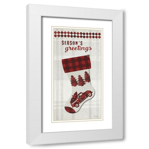 Seasons Greetings Stocking    White Modern Wood Framed Art Print with Double Matting by Jacobs, Cindy