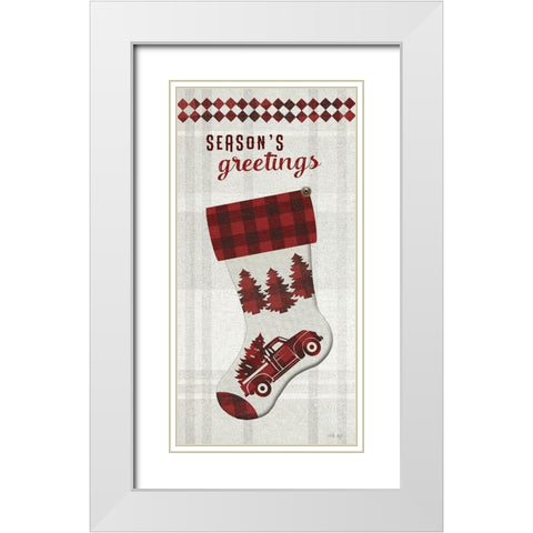 Seasons Greetings Stocking    White Modern Wood Framed Art Print with Double Matting by Jacobs, Cindy