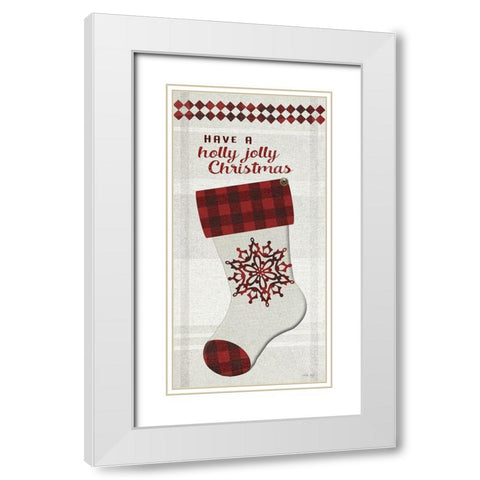 Holly Jolly Christmas Stocking   White Modern Wood Framed Art Print with Double Matting by Jacobs, Cindy