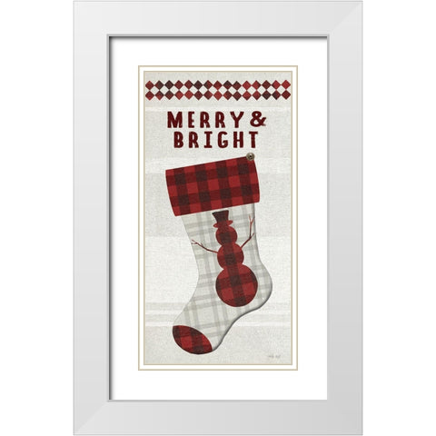 Merry And Bright Stocking    White Modern Wood Framed Art Print with Double Matting by Jacobs, Cindy