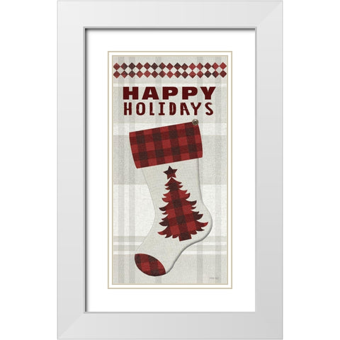 Happy Holidays Stocking   White Modern Wood Framed Art Print with Double Matting by Jacobs, Cindy