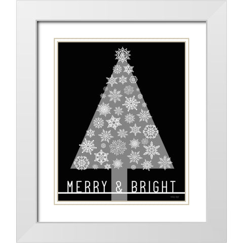 Merry And Bright Christmas Tree    White Modern Wood Framed Art Print with Double Matting by Jacobs, Cindy