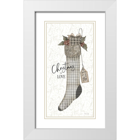 Christmas is Love Stocking White Modern Wood Framed Art Print with Double Matting by Jacobs, Cindy