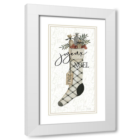 Noel Stocking White Modern Wood Framed Art Print with Double Matting by Jacobs, Cindy