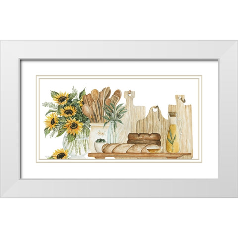 Tuscan Bread Board with Sunflowers White Modern Wood Framed Art Print with Double Matting by Jacobs, Cindy