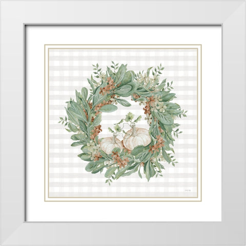 Fall Wreath White Modern Wood Framed Art Print with Double Matting by Jacobs, Cindy