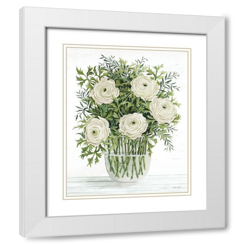 Ranunculus on White White Modern Wood Framed Art Print with Double Matting by Jacobs, Cindy