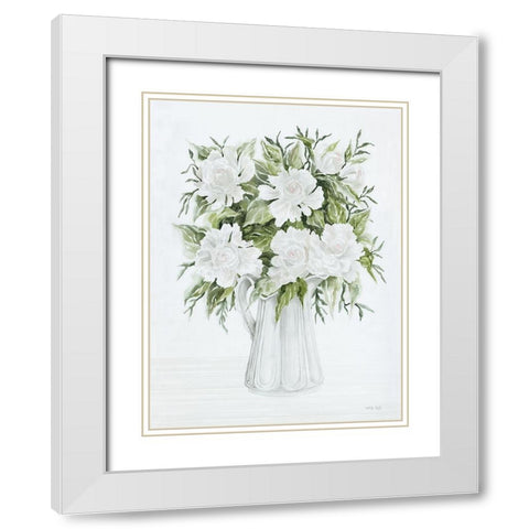 Pitcher of Peonies White Modern Wood Framed Art Print with Double Matting by Jacobs, Cindy