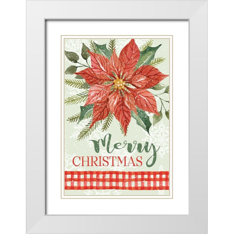Poinsettia Merry Christmas  White Modern Wood Framed Art Print with Double Matting by Jacobs, Cindy