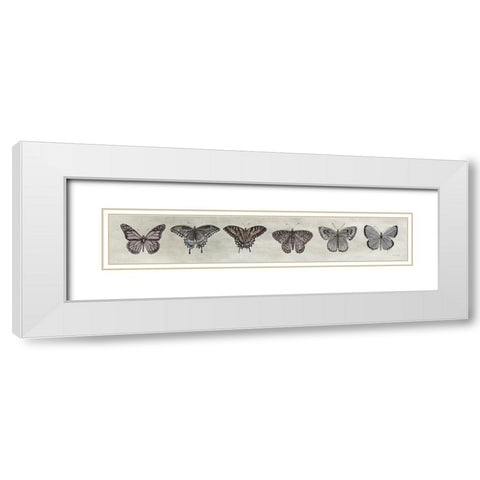 Row of Butterflies I White Modern Wood Framed Art Print with Double Matting by Jacobs, Cindy