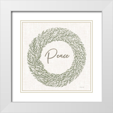 Peace Embroidery Wreath White Modern Wood Framed Art Print with Double Matting by Jacobs, Cindy