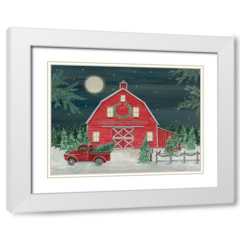 Full Moon Christmas Tree Farm White Modern Wood Framed Art Print with Double Matting by Jacobs, Cindy