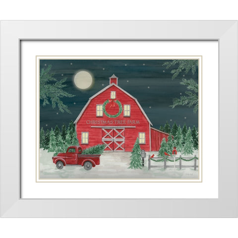 Full Moon Christmas Tree Farm White Modern Wood Framed Art Print with Double Matting by Jacobs, Cindy