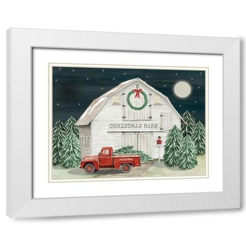 Starry Night Christmas Barn White Modern Wood Framed Art Print with Double Matting by Jacobs, Cindy