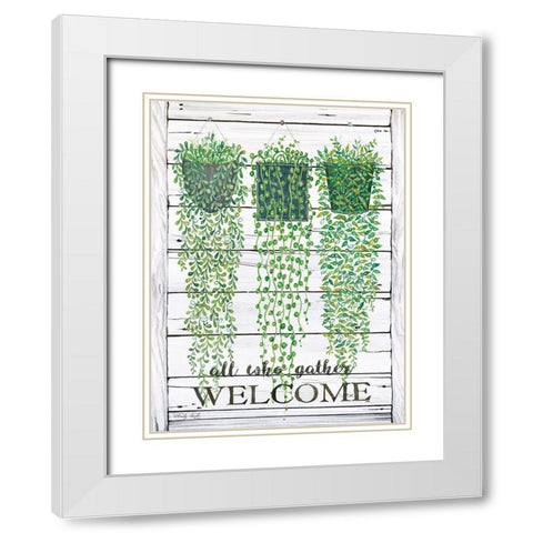 Ivy Welcome All Who Gather White Modern Wood Framed Art Print with Double Matting by Jacobs, Cindy