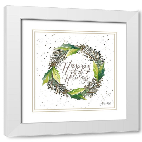 Happy Holidays Wreath White Modern Wood Framed Art Print with Double Matting by Jacobs, Cindy