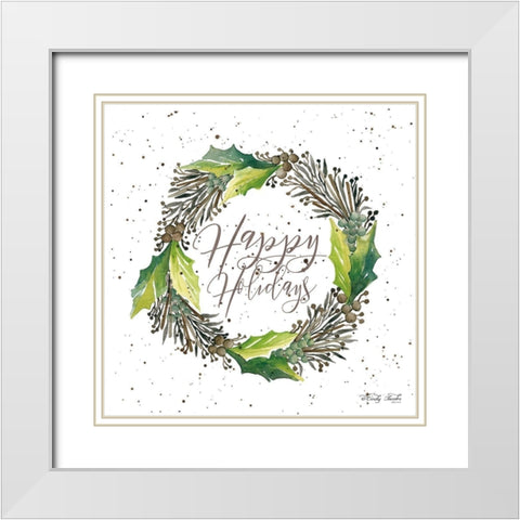 Happy Holidays Wreath White Modern Wood Framed Art Print with Double Matting by Jacobs, Cindy