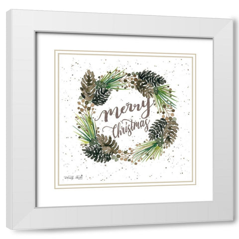 Merry Christmas Wreath White Modern Wood Framed Art Print with Double Matting by Jacobs, Cindy