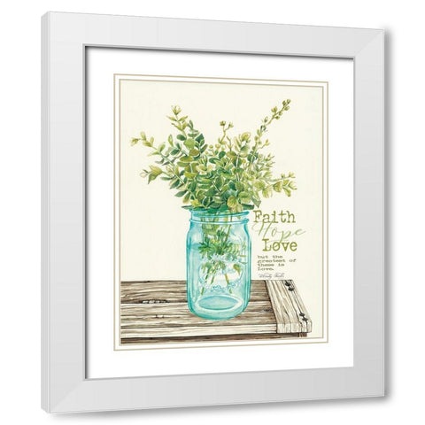 Faith, Hope, Love and Eucalyptus White Modern Wood Framed Art Print with Double Matting by Jacobs, Cindy