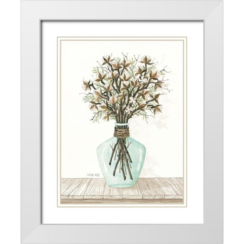 Cotton Bouquet White Modern Wood Framed Art Print with Double Matting by Jacobs, Cindy