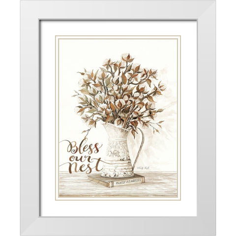 Bless Our Nest Cotton Bouquet White Modern Wood Framed Art Print with Double Matting by Jacobs, Cindy