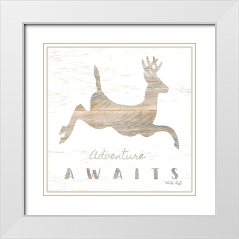 Adventure Awaits Deer White Modern Wood Framed Art Print with Double Matting by Jacobs, Cindy