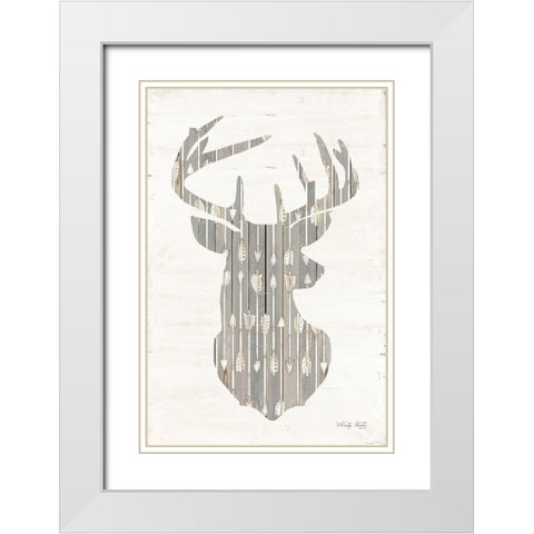 Deer and Arrows Silhouette White Modern Wood Framed Art Print with Double Matting by Jacobs, Cindy