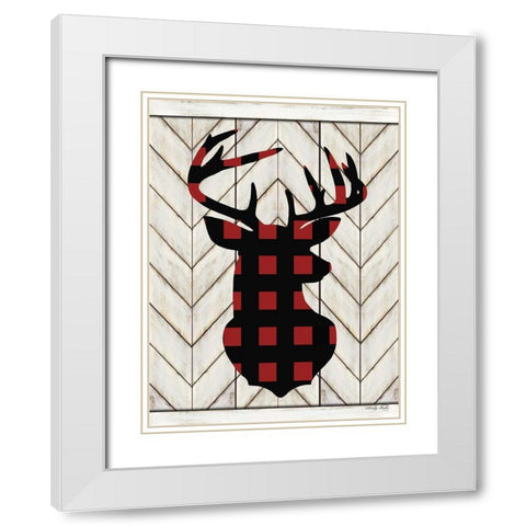 Plaid Deer White Modern Wood Framed Art Print with Double Matting by Jacobs, Cindy