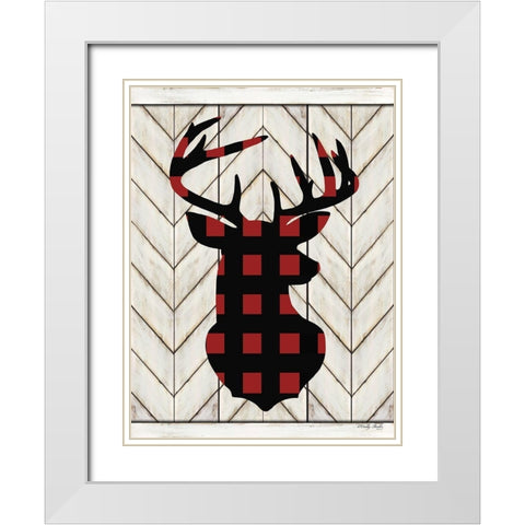 Plaid Deer White Modern Wood Framed Art Print with Double Matting by Jacobs, Cindy