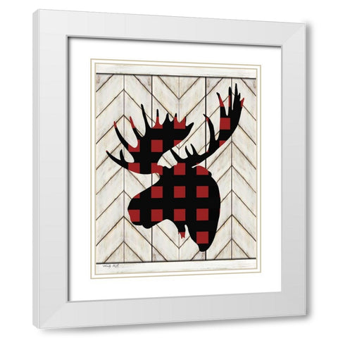 Plaid Moose White Modern Wood Framed Art Print with Double Matting by Jacobs, Cindy