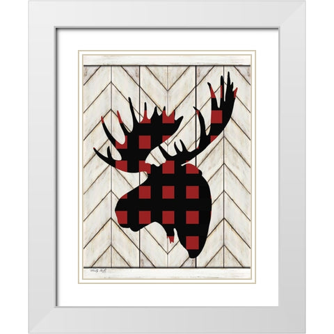 Plaid Moose White Modern Wood Framed Art Print with Double Matting by Jacobs, Cindy