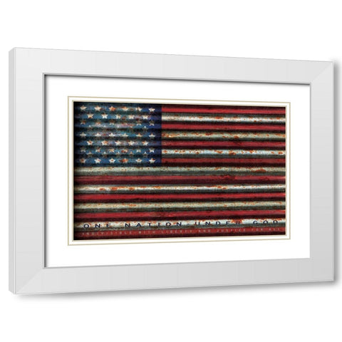 American Flag on Metal White Modern Wood Framed Art Print with Double Matting by Jacobs, Cindy