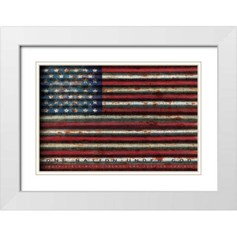 American Flag on Metal White Modern Wood Framed Art Print with Double Matting by Jacobs, Cindy
