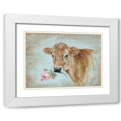 Miss Moo White Modern Wood Framed Art Print with Double Matting by Coules, Debi