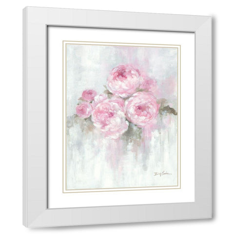 Pink Peonies White Modern Wood Framed Art Print with Double Matting by Coules, Debi
