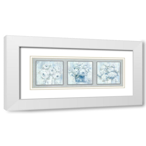 Trio of White Florals White Modern Wood Framed Art Print with Double Matting by Coules, Debi