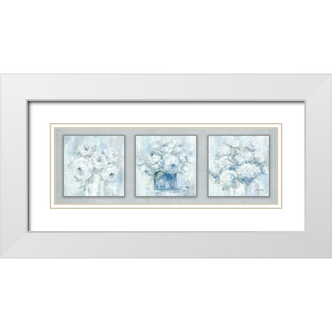 Trio of White Florals White Modern Wood Framed Art Print with Double Matting by Coules, Debi