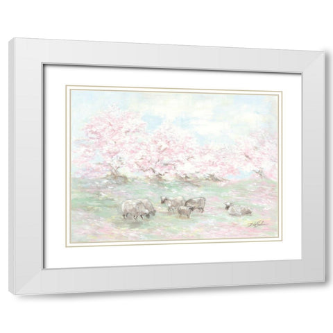 Sheep in Spring White Modern Wood Framed Art Print with Double Matting by Coules, Debi