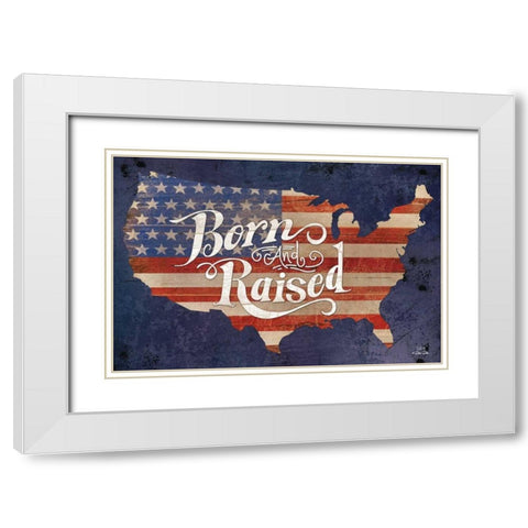 USA Born and Raised White Modern Wood Framed Art Print with Double Matting by Dee Dee