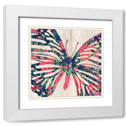 Floral Butterfly White Modern Wood Framed Art Print with Double Matting by Dee Dee