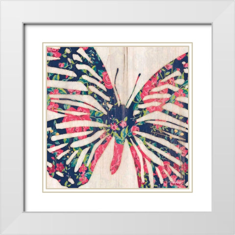 Floral Butterfly White Modern Wood Framed Art Print with Double Matting by Dee Dee