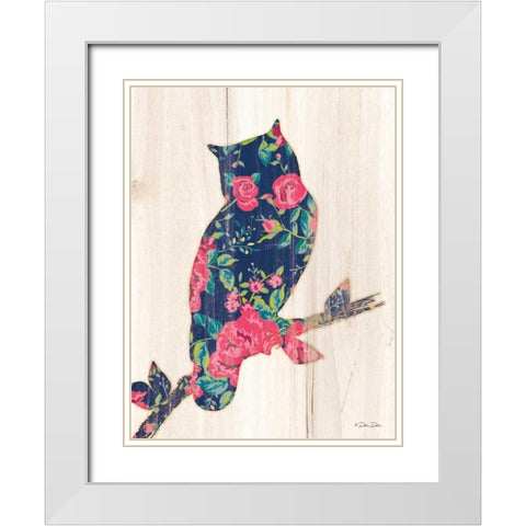 Floral Owl White Modern Wood Framed Art Print with Double Matting by Dee Dee