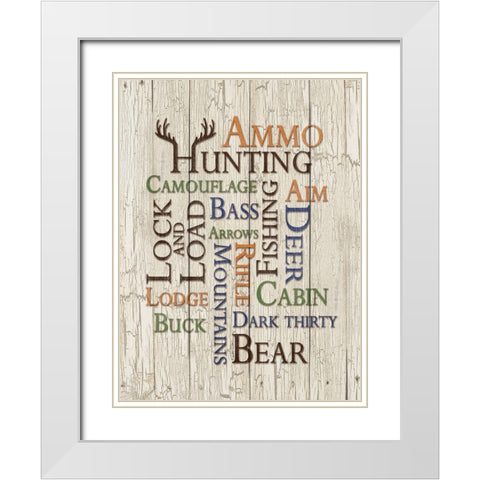 Hunting Words White Modern Wood Framed Art Print with Double Matting by Dee Dee