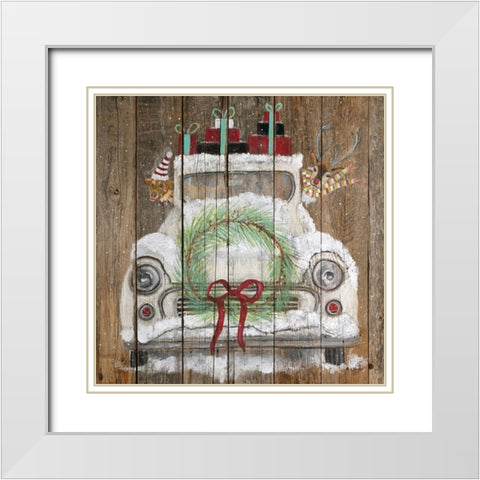 Christmas Truck White Modern Wood Framed Art Print with Double Matting by Fifer, Diane