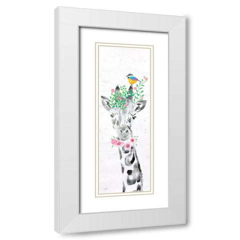 Sparkle the Giraffe White Modern Wood Framed Art Print with Double Matting by Fifer, Diane