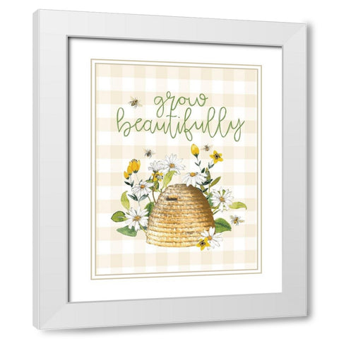 Grow Beautifully Beehive White Modern Wood Framed Art Print with Double Matting by Dogwood Portfolio
